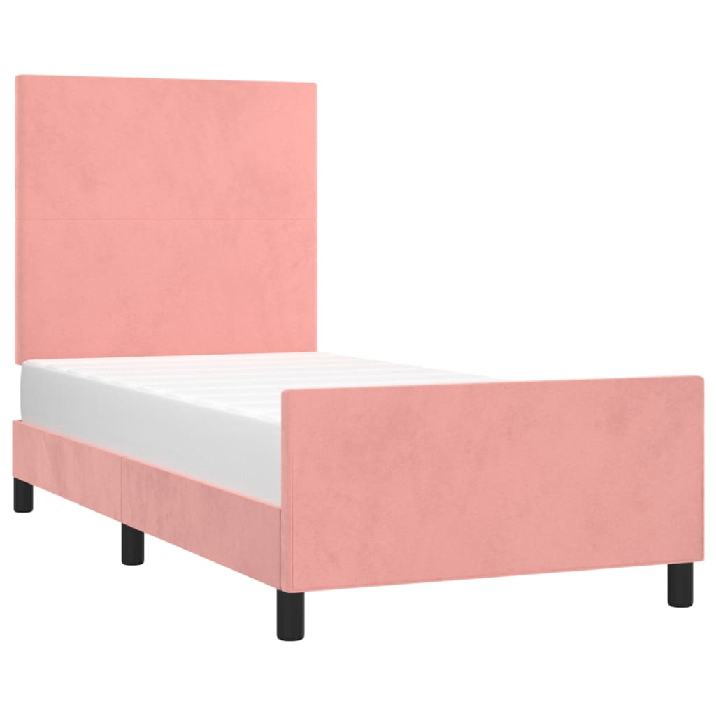 Bedframe met hoofdeinde fluweel roze 90x190 cm