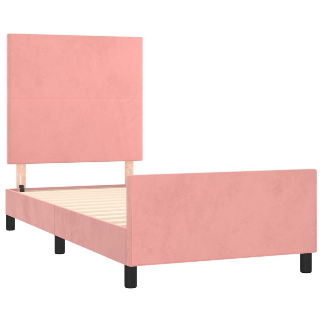 Bedframe met hoofdeinde fluweel roze 90x190 cm