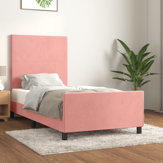 Bedframe met hoofdeinde fluweel roze 90x190 cm