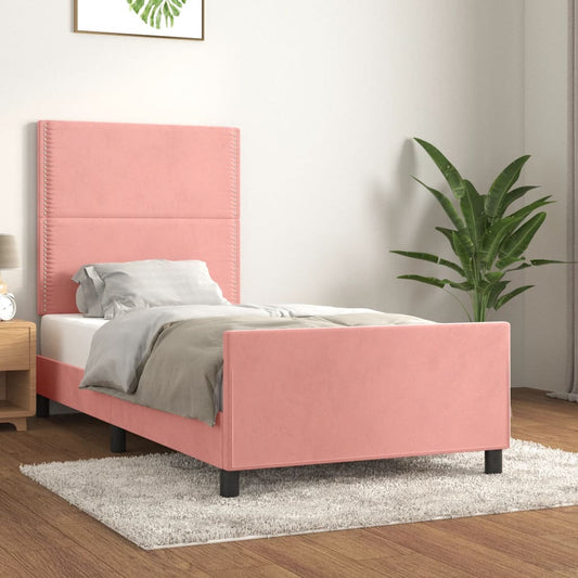 Bedframe met hoofdeinde fluweel roze 90x200 cm