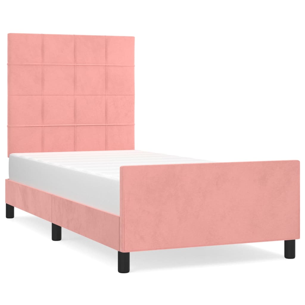 Bedframe met hoofdeinde fluweel roze 100x200 cm