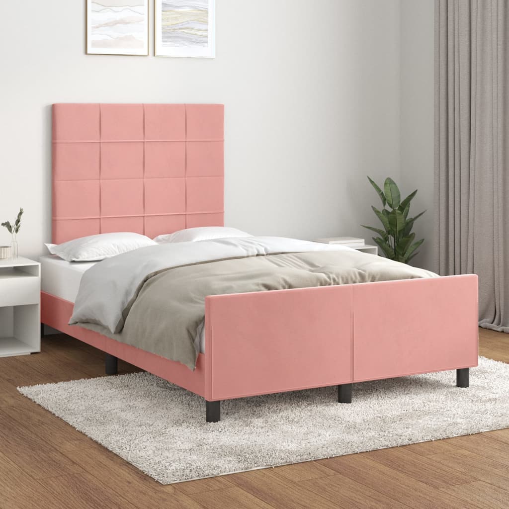 Bedframe met hoofdeinde fluweel roze 120x200 cm