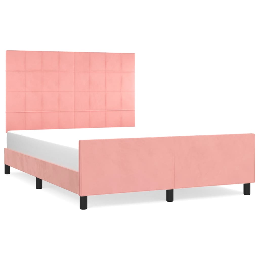 Bedframe met hoofdeinde fluweel roze 140x200 cm