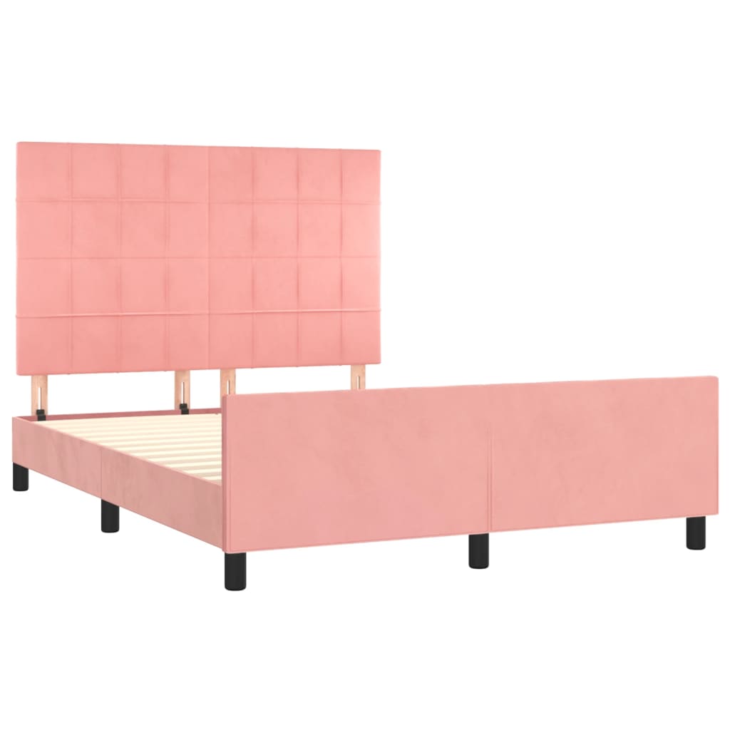 Bedframe met hoofdeinde fluweel roze 140x200 cm