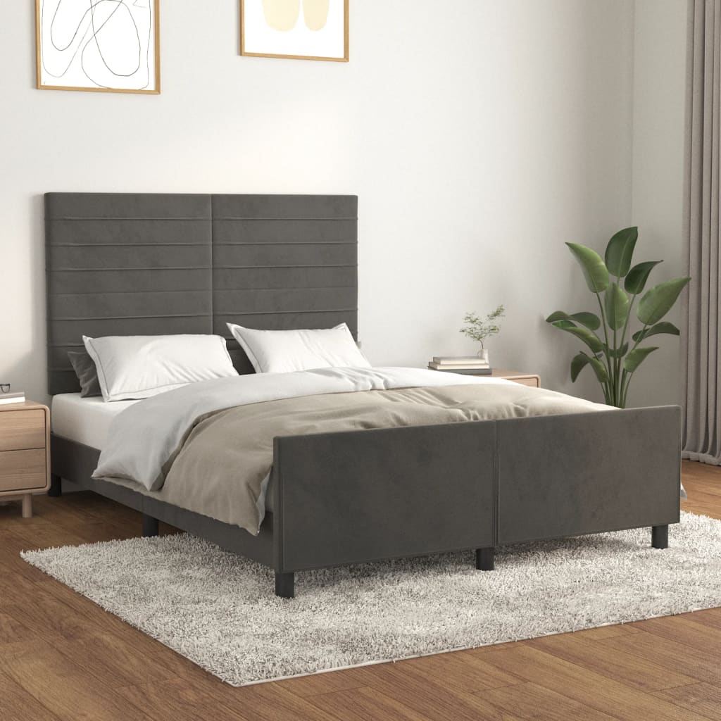 Bedframe met hoofdeinde fluweel donkergrijs 140x200 cm Bedden & bedframes | Creëer jouw Trendy Thuis | Gratis bezorgd & Retour | Trendy.nl