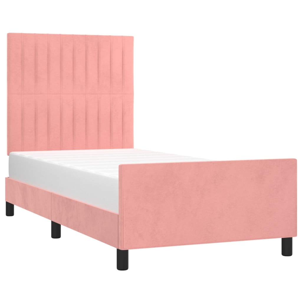 Bedframe met hoofdeinde fluweel roze 90x190 cm