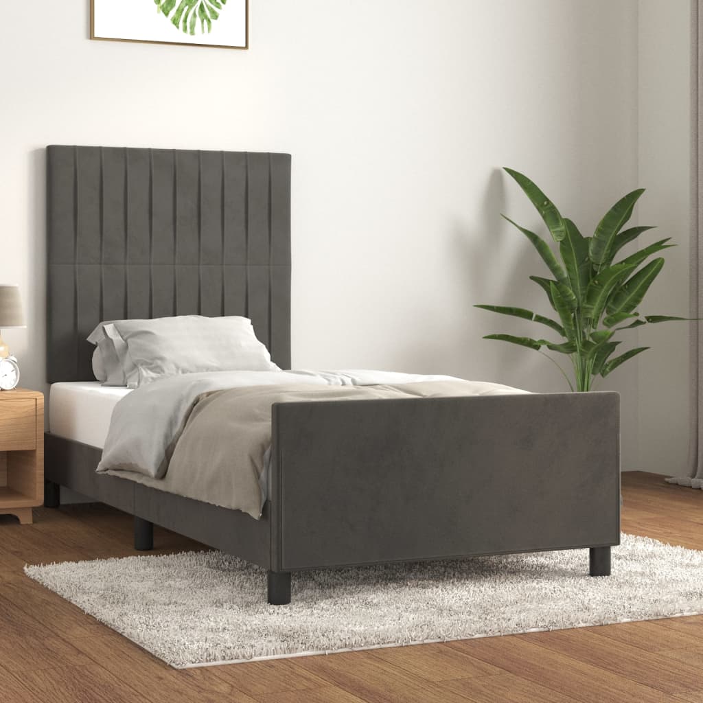 Bedframe met hoofdeinde fluweel donkergrijs 90x200 cm Bedden & bedframes | Creëer jouw Trendy Thuis | Gratis bezorgd & Retour | Trendy.nl