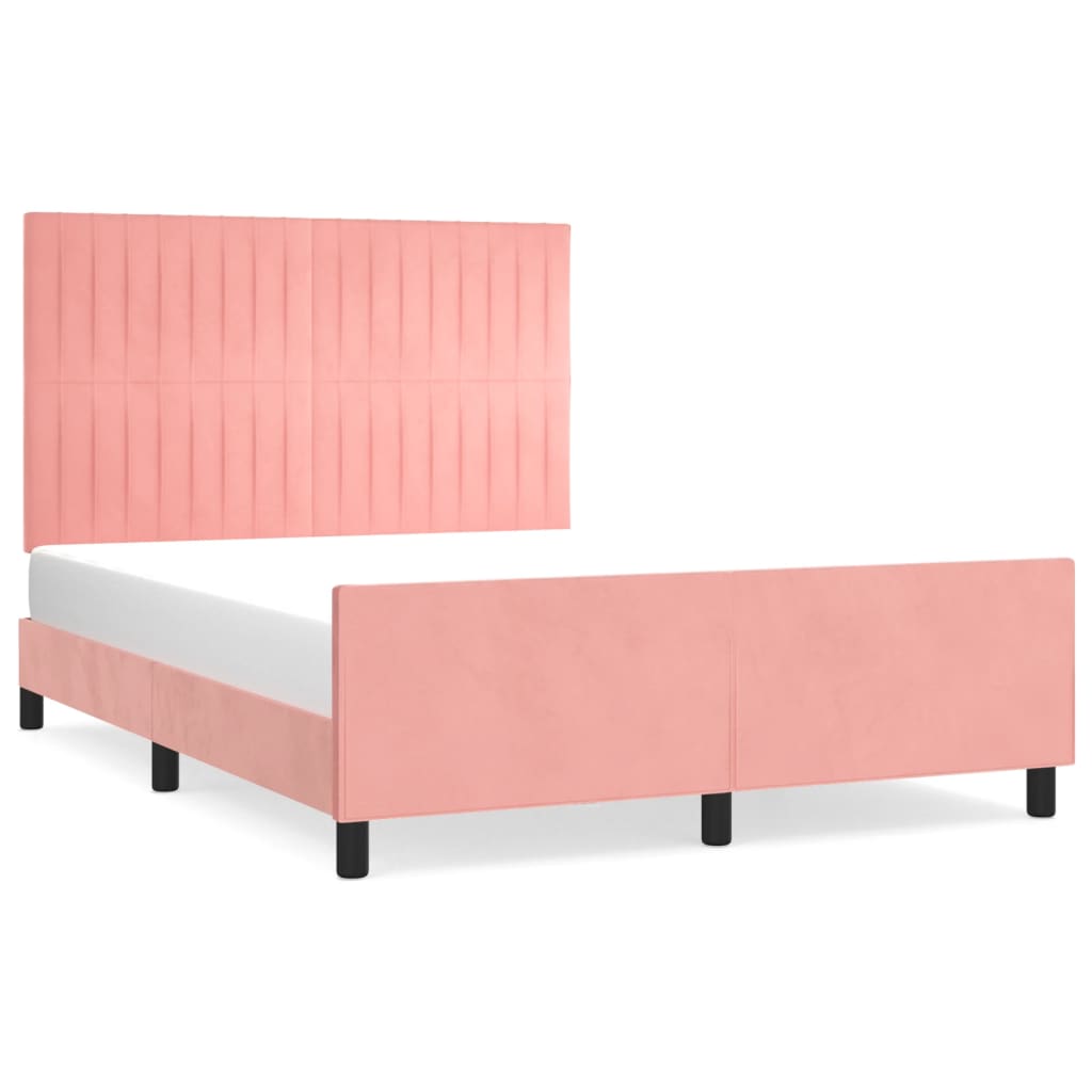 Bedframe met hoofdeinde fluweel roze 140x190 cm