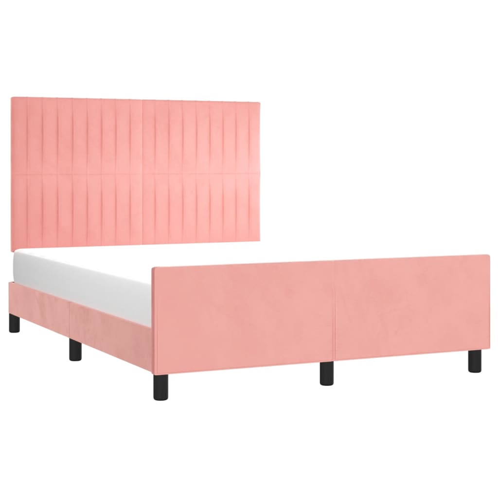 Bedframe met hoofdeinde fluweel roze 140x190 cm