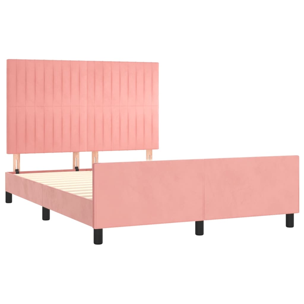 Bedframe met hoofdeinde fluweel roze 140x190 cm