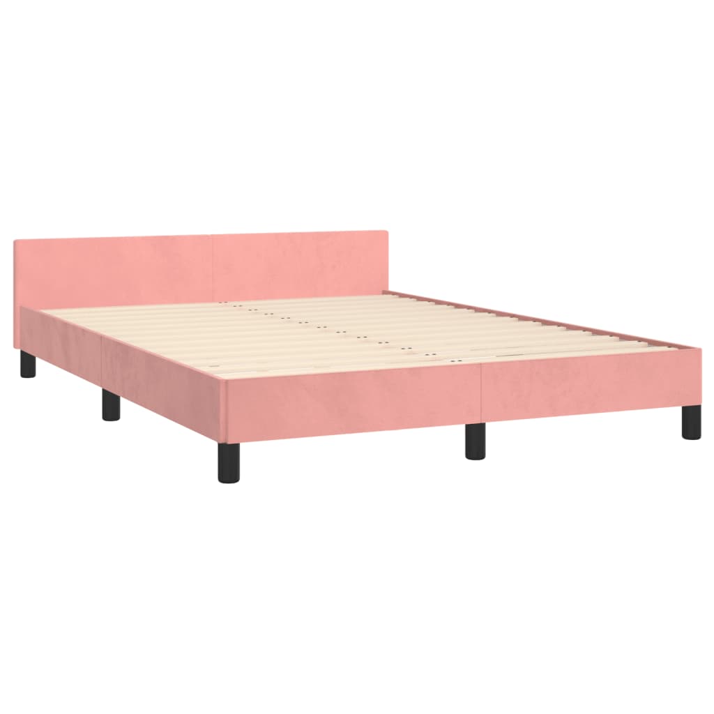 Bedframe met hoofdeinde fluweel roze 140x190 cm