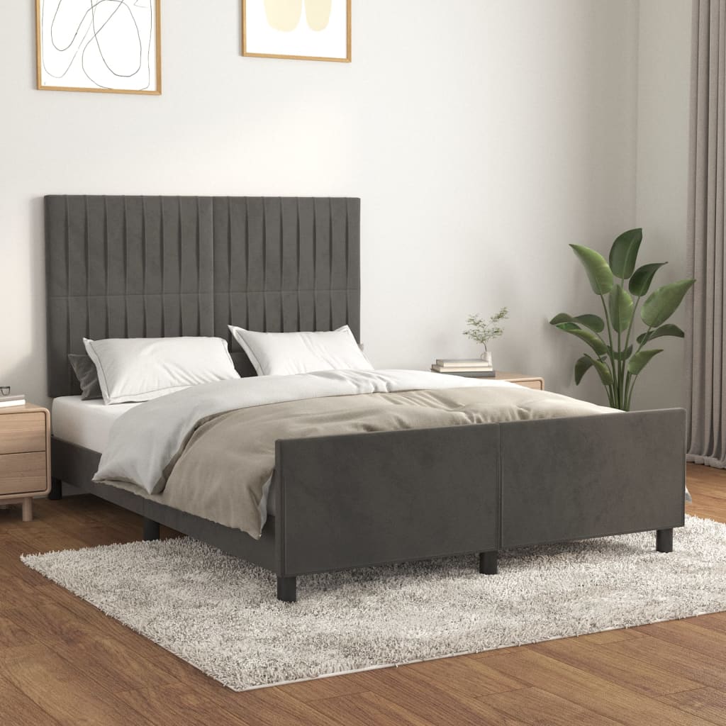 Bedframe met hoofdeinde fluweel donkergrijs 140x200 cm Bedden & bedframes | Creëer jouw Trendy Thuis | Gratis bezorgd & Retour | Trendy.nl