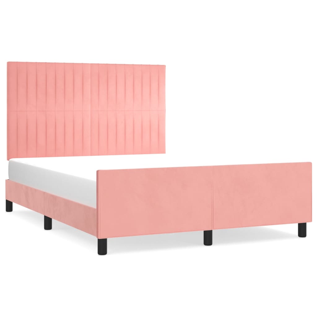 Bedframe met hoofdeinde fluweel roze 140x200 cm