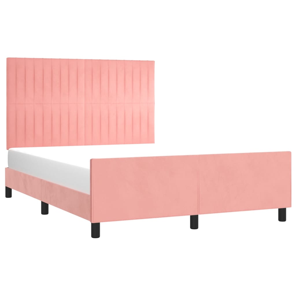 Bedframe met hoofdeinde fluweel roze 140x200 cm