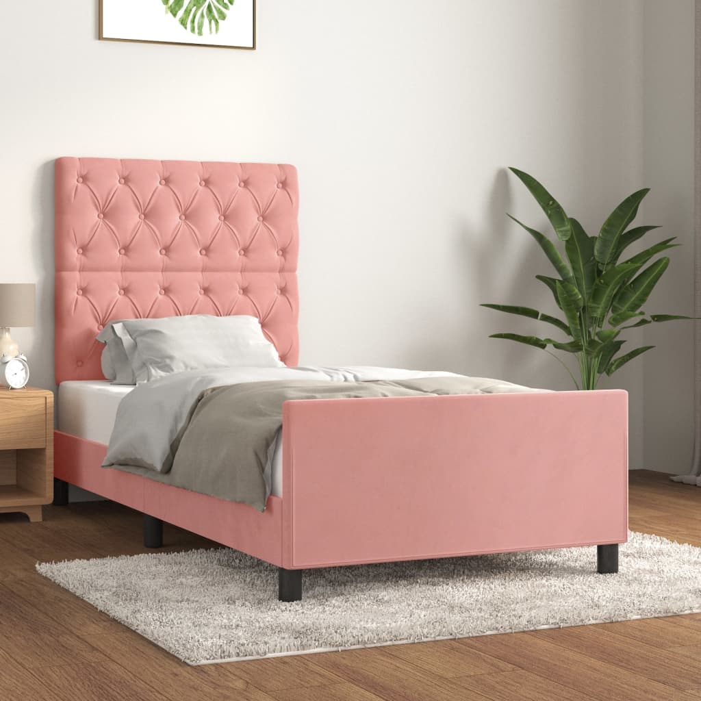 Bedframe met hoofdeinde fluweel roze 80x200 cm