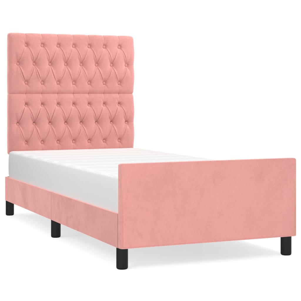 Bedframe met hoofdeinde fluweel roze 90x190 cm