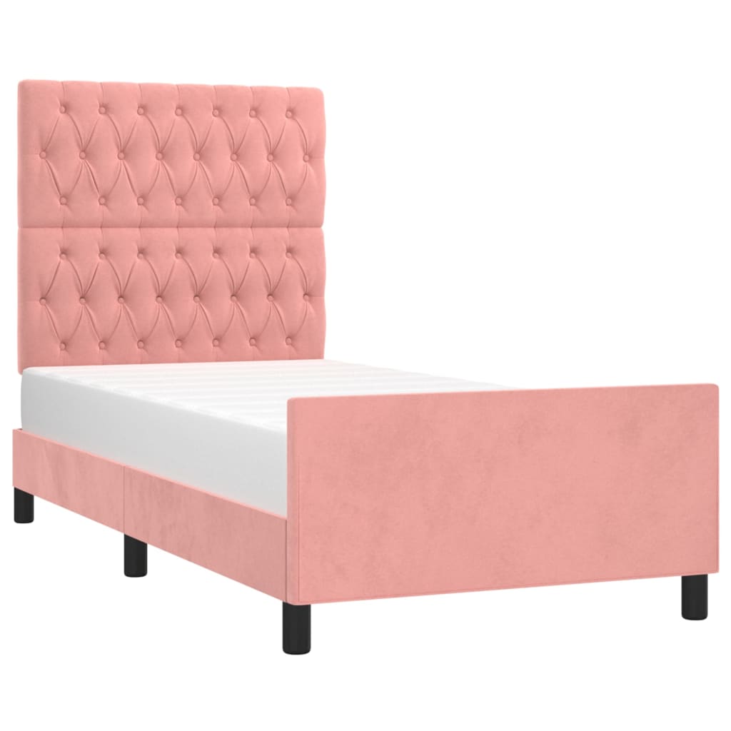 Bedframe met hoofdeinde fluweel roze 90x190 cm