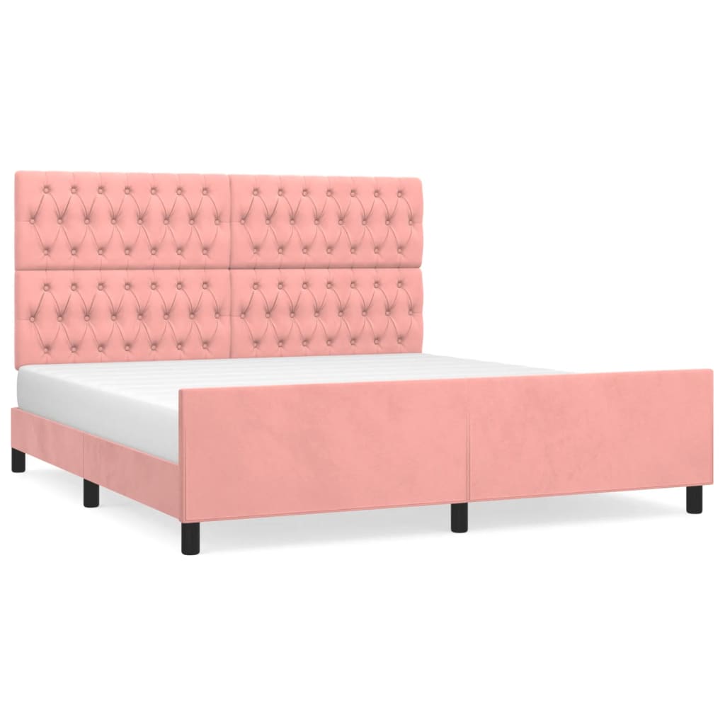 Bedframe met hoofdeinde fluweel roze 180x200 cm