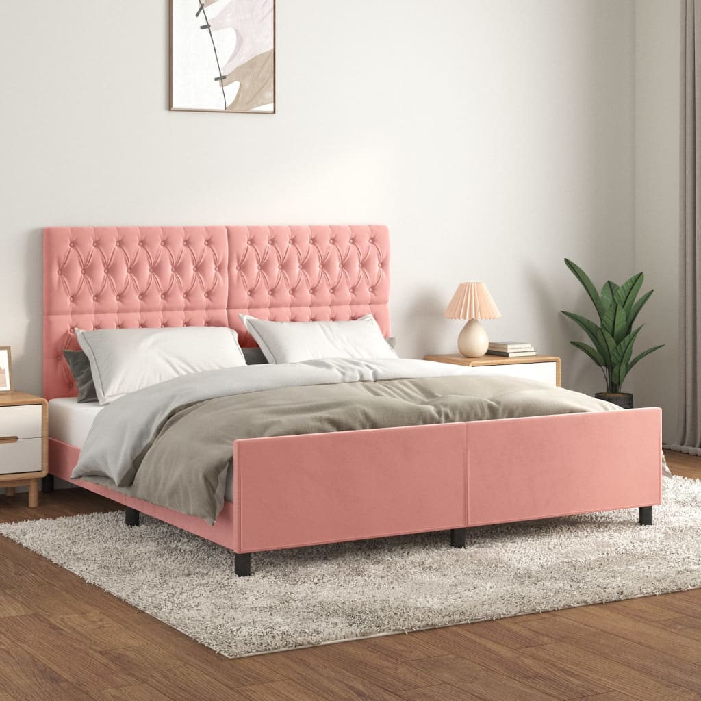 Bedframe met hoofdeinde fluweel roze 180x200 cm