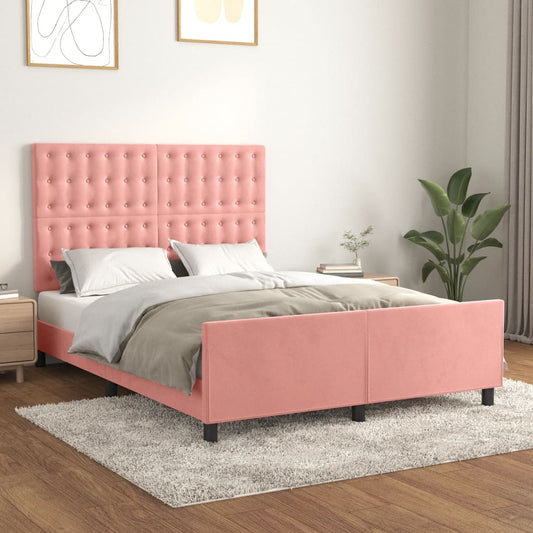 Bedframe met hoofdeinde fluweel roze 140x190 cm