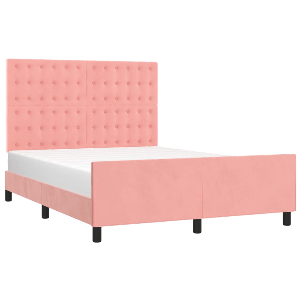 Bedframe met hoofdeinde fluweel roze 140x200 cm