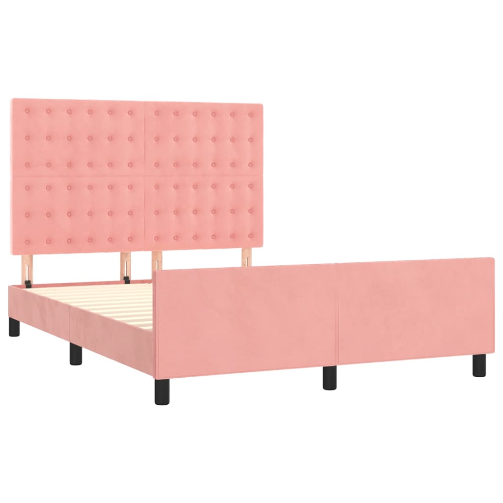 Bedframe met hoofdeinde fluweel roze 140x200 cm