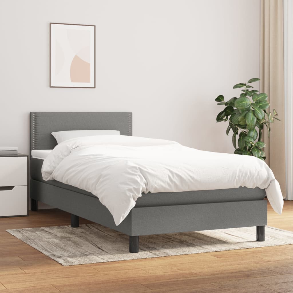 Boxspring met matras stof donkergrijs 90x190 cm Bedden & bedframes | Creëer jouw Trendy Thuis | Gratis bezorgd & Retour | Trendy.nl