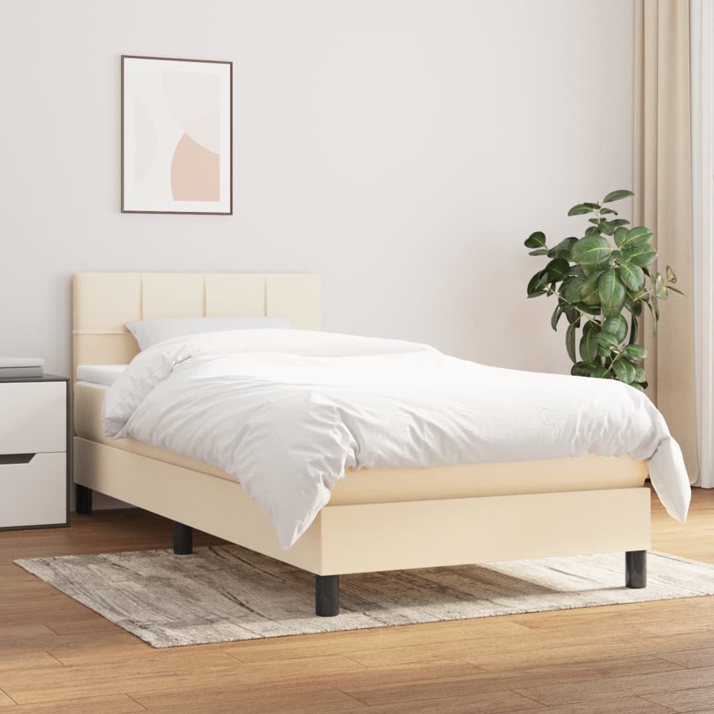 Boxspring met matras stof crèmekleurig 80x200 cm Bedden & bedframes | Creëer jouw Trendy Thuis | Gratis bezorgd & Retour | Trendy.nl