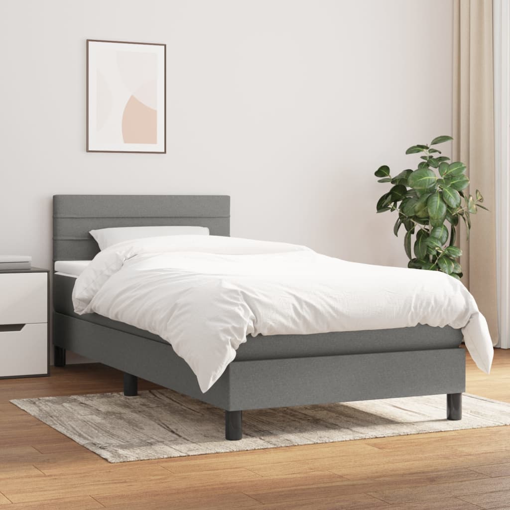 Boxspring met matras stof donkergrijs 90x190 cm Bedden & bedframes | Creëer jouw Trendy Thuis | Gratis bezorgd & Retour | Trendy.nl