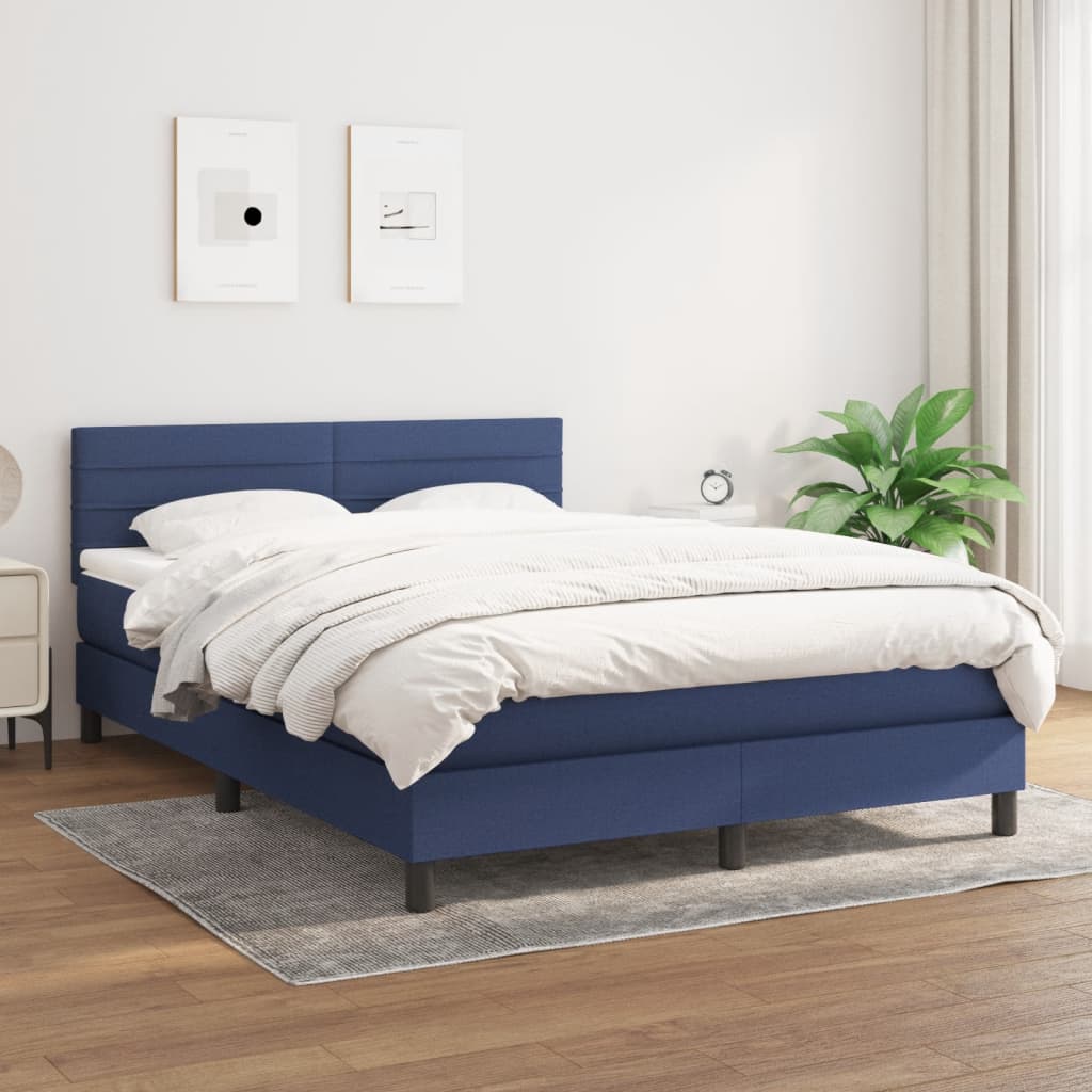 Boxspring met matras stof blauw 140x200 cm