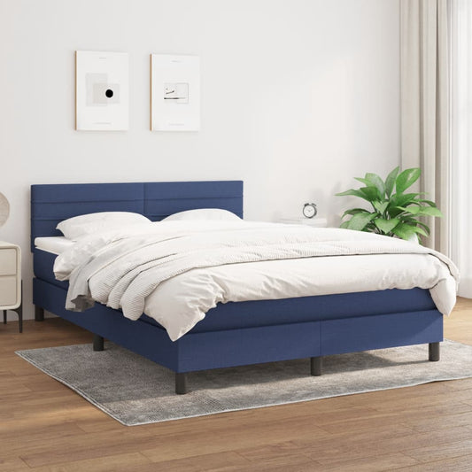 Boxspring met matras stof blauw 140x200 cm