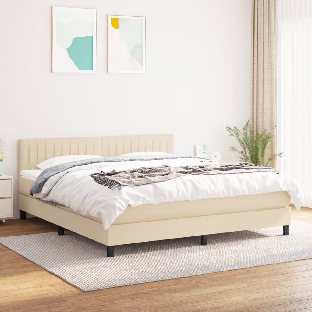 Boxspring met matras stof crèmekleurig 160x200 cm Bedden & bedframes | Creëer jouw Trendy Thuis | Gratis bezorgd & Retour | Trendy.nl