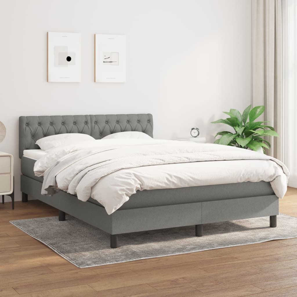 Boxspring met matras stof donkergrijs 140x190 cm Bedden & bedframes | Creëer jouw Trendy Thuis | Gratis bezorgd & Retour | Trendy.nl