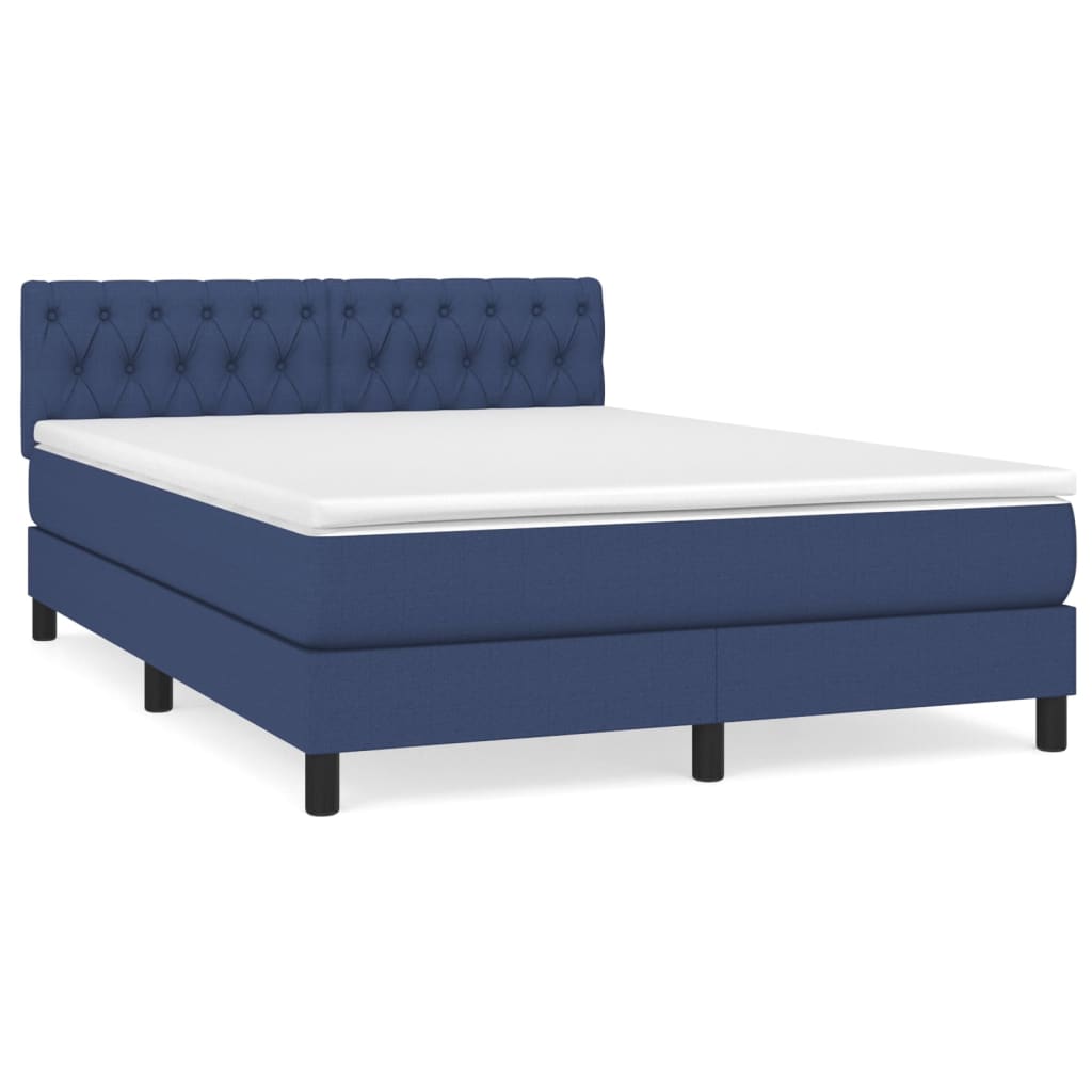 Boxspring met matras stof blauw 140x200 cm