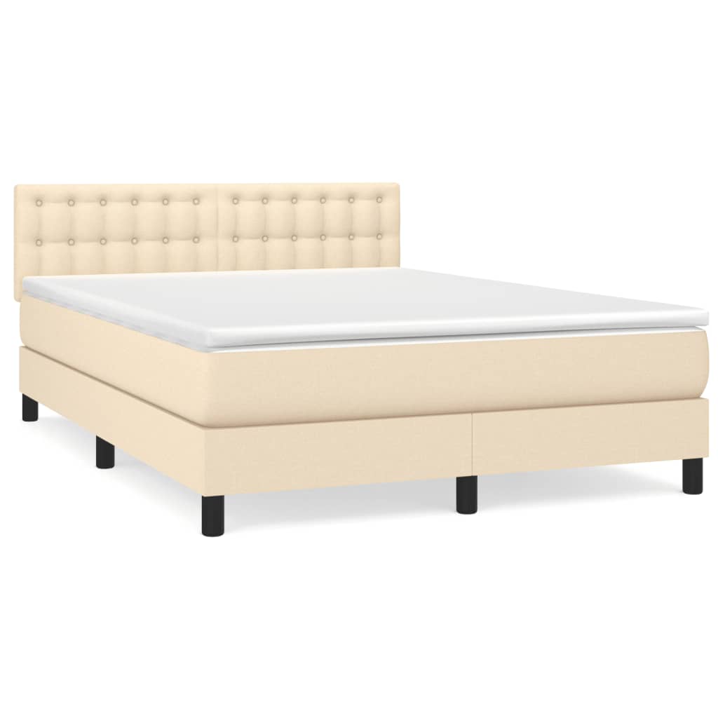 Boxspring met matras stof crèmekleurig 140x190 cm Bedden & bedframes | Creëer jouw Trendy Thuis | Gratis bezorgd & Retour | Trendy.nl