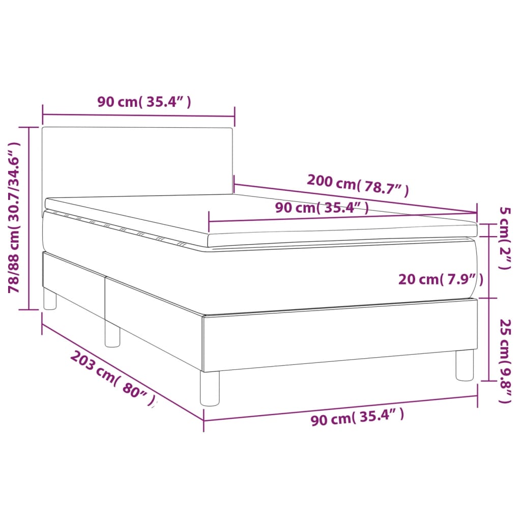 Boxspring met matras stof crèmekleurig 90x200 cm Bedden & bedframes | Creëer jouw Trendy Thuis | Gratis bezorgd & Retour | Trendy.nl