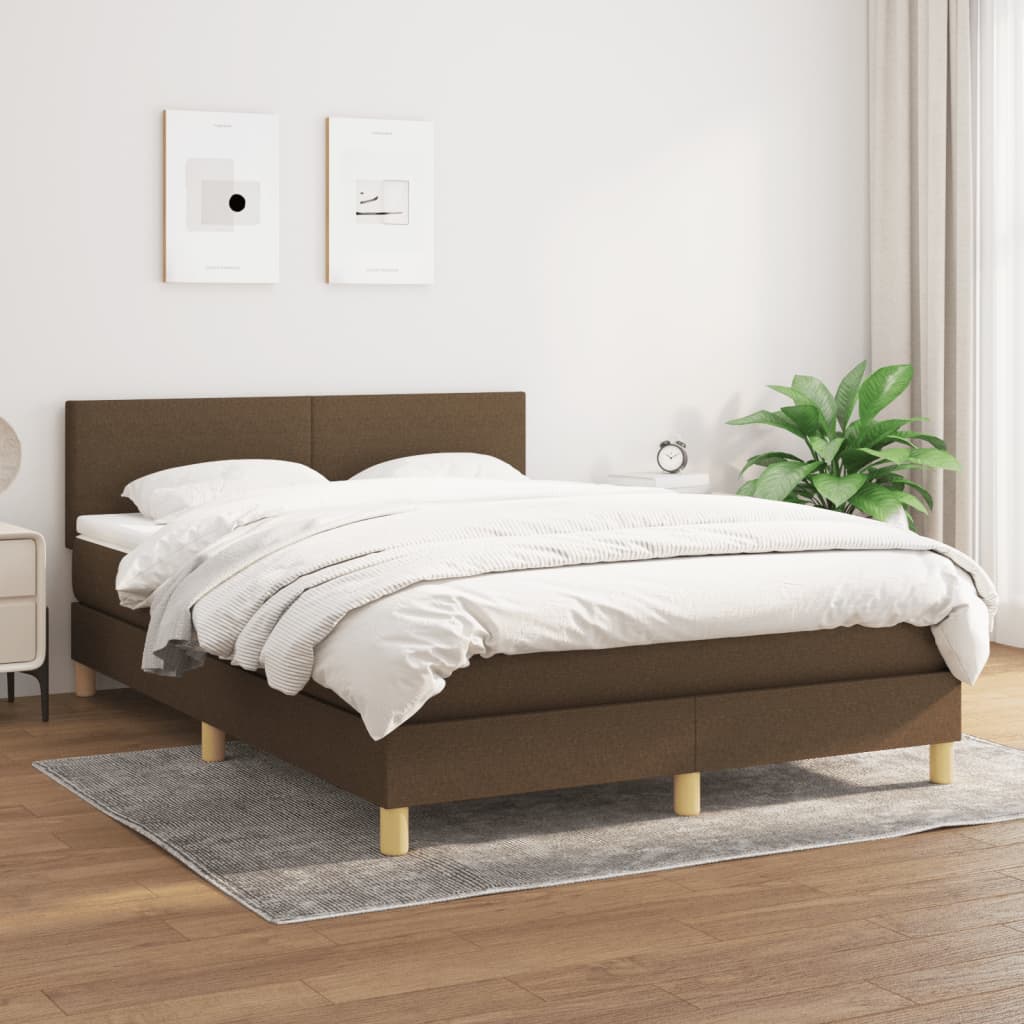 Boxspring met matras stof donkerbruin 140x200 cm