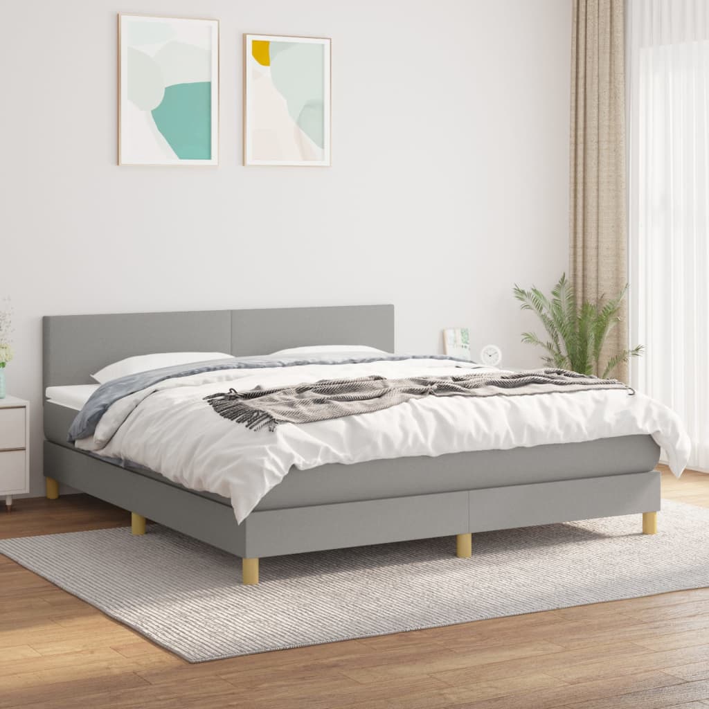 Boxspring met matras stof lichtgrijs 160x200 cm Bedden & bedframes | Creëer jouw Trendy Thuis | Gratis bezorgd & Retour | Trendy.nl