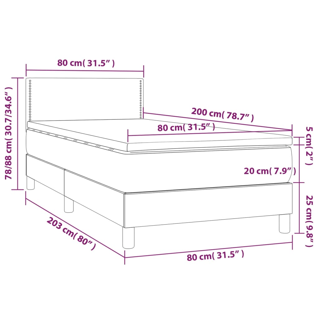 Boxspring met matras stof crèmekleurig 80x200 cm Bedden & bedframes | Creëer jouw Trendy Thuis | Gratis bezorgd & Retour | Trendy.nl