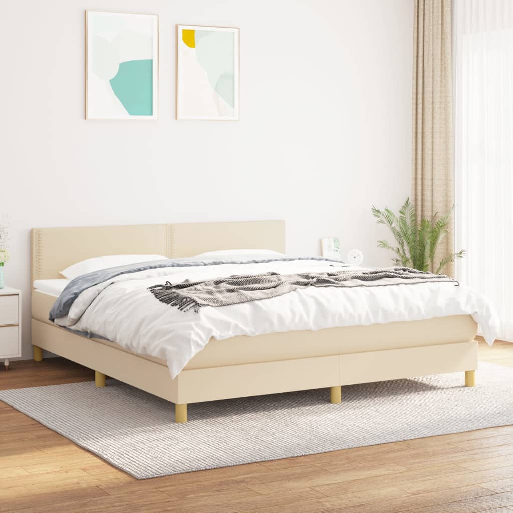 Boxspring met matras stof crèmekleurig 160x200 cm Bedden & bedframes | Creëer jouw Trendy Thuis | Gratis bezorgd & Retour | Trendy.nl