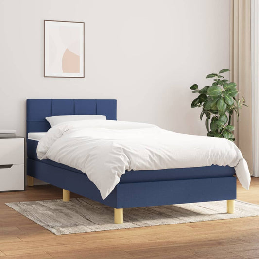 Boxspring met matras stof blauw 90x190 cm Bedden & bedframes | Creëer jouw Trendy Thuis | Gratis bezorgd & Retour | Trendy.nl