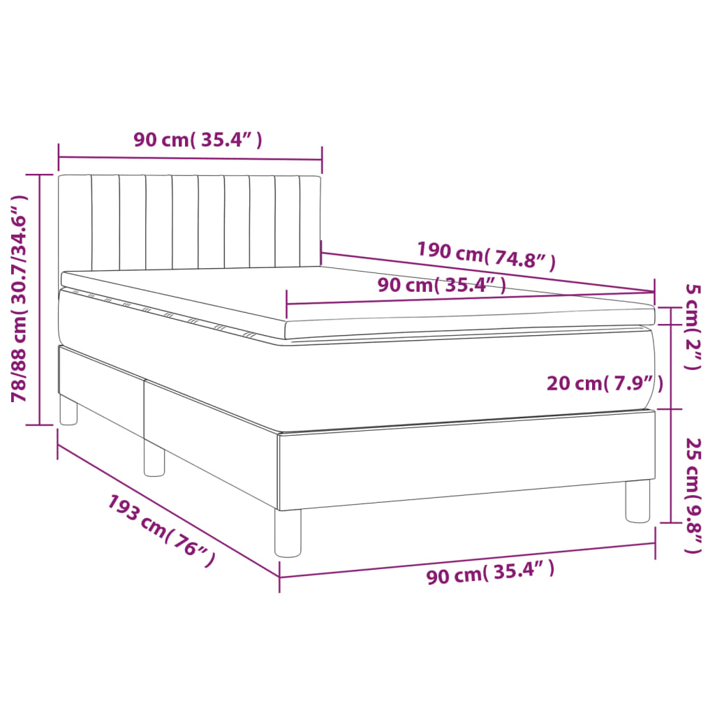 Boxspring met matras stof donkerbruin 90x190 cm