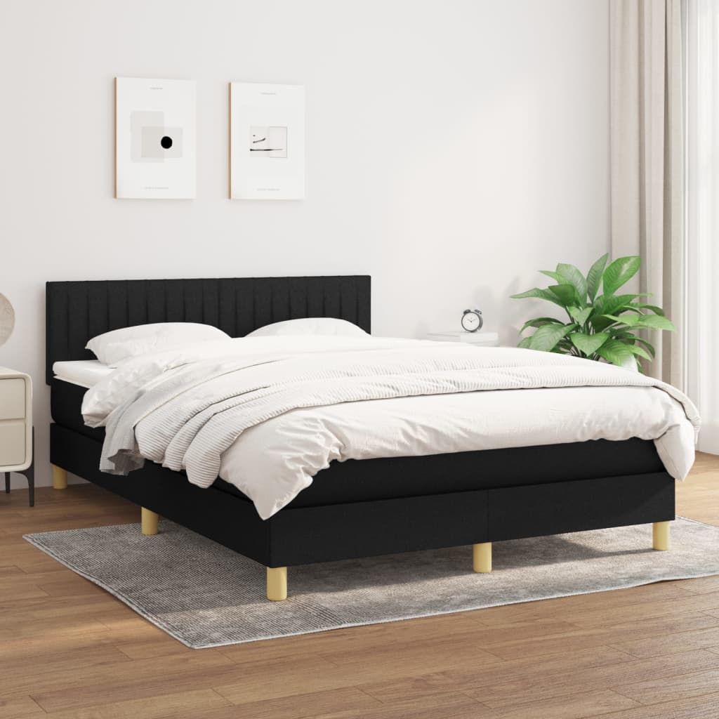 Boxspring met matras stof zwart 140x190 cm Bedden & bedframes | Creëer jouw Trendy Thuis | Gratis bezorgd & Retour | Trendy.nl