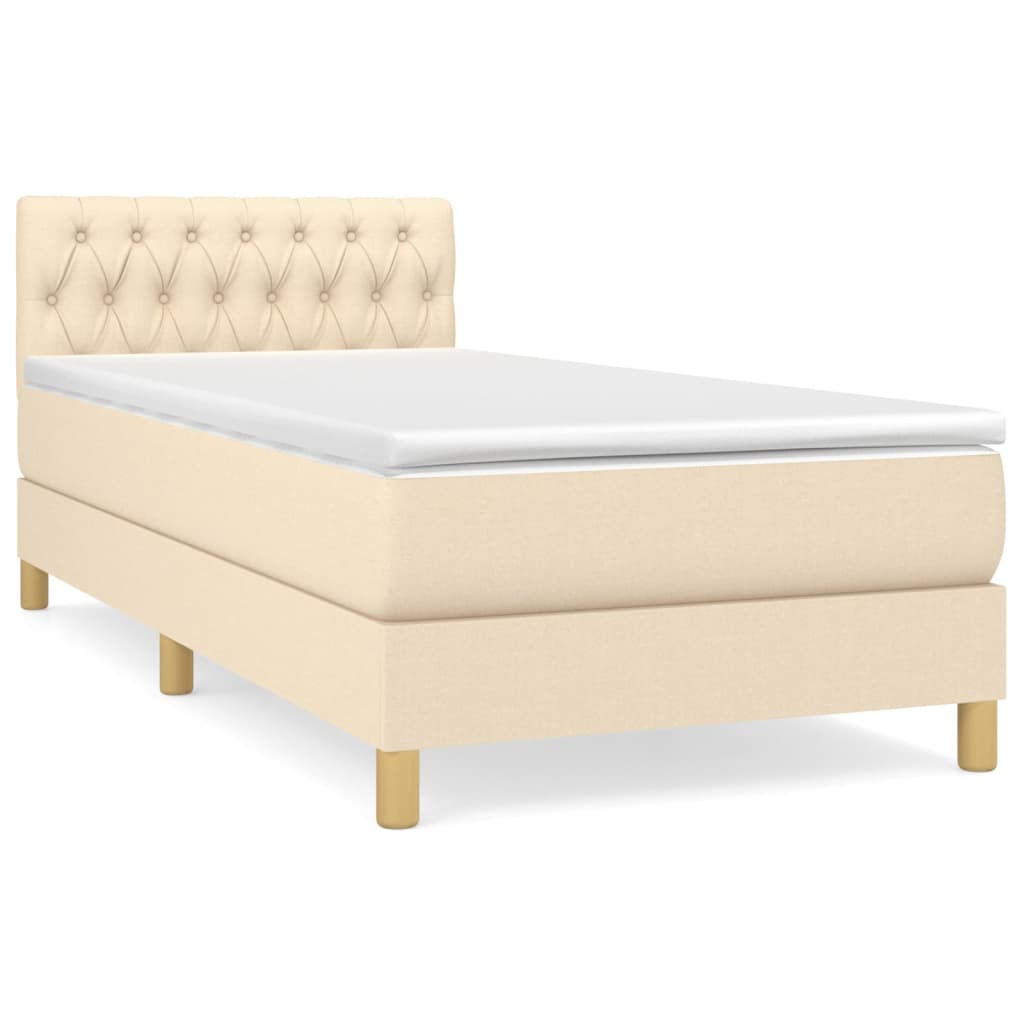 Boxspring met matras stof crèmekleurig 90x200 cm Bedden & bedframes | Creëer jouw Trendy Thuis | Gratis bezorgd & Retour | Trendy.nl