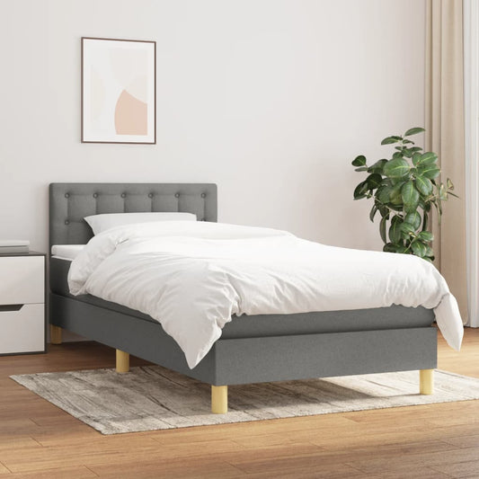 Boxspring met matras stof donkergrijs 90x190 cm Bedden & bedframes | Creëer jouw Trendy Thuis | Gratis bezorgd & Retour | Trendy.nl