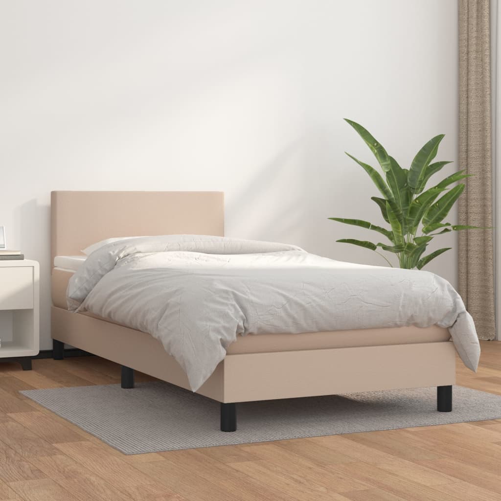 Boxspring met matras kunstleer cappuccinokleurig 80x200 cm Bedden & bedframes | Creëer jouw Trendy Thuis | Gratis bezorgd & Retour | Trendy.nl