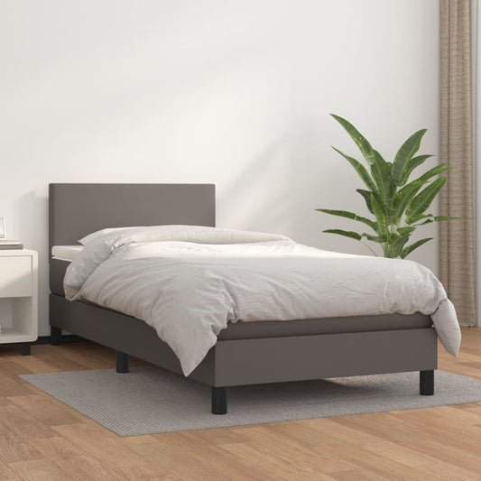 Boxspring met matras kunstleer grijs 90x190 cm Bedden & bedframes | Creëer jouw Trendy Thuis | Gratis bezorgd & Retour | Trendy.nl