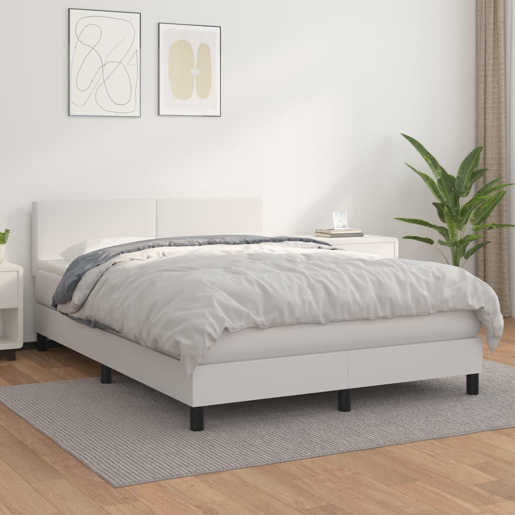 Boxspring met matras kunstleer wit 140x200 cm Bedden & bedframes | Creëer jouw Trendy Thuis | Gratis bezorgd & Retour | Trendy.nl