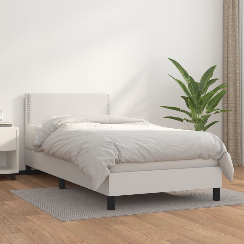 Boxspring met matras kunstleer wit 90x190 cm Bedden & bedframes | Creëer jouw Trendy Thuis | Gratis bezorgd & Retour | Trendy.nl