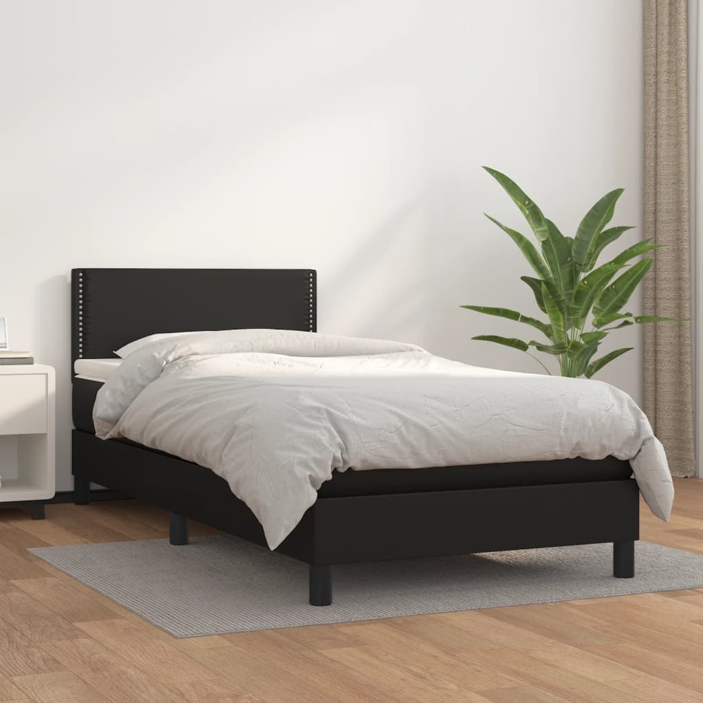 Boxspring met matras kunstleer zwart 90x200 cm Bedden & bedframes | Creëer jouw Trendy Thuis | Gratis bezorgd & Retour | Trendy.nl